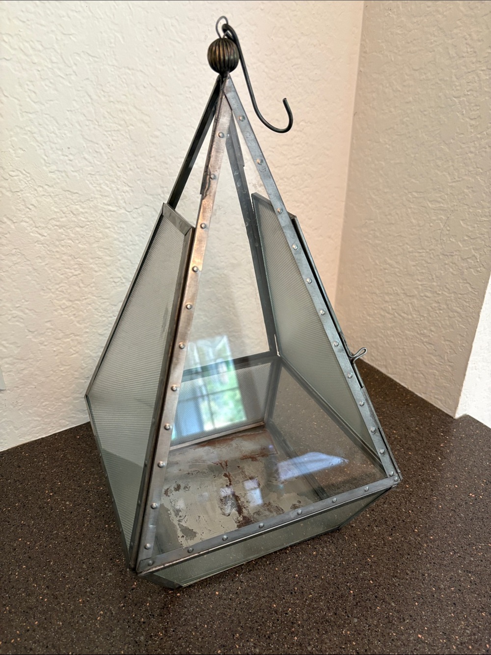 Pyramid Glass & Metal Hanging Terrarium - Silver/Gray